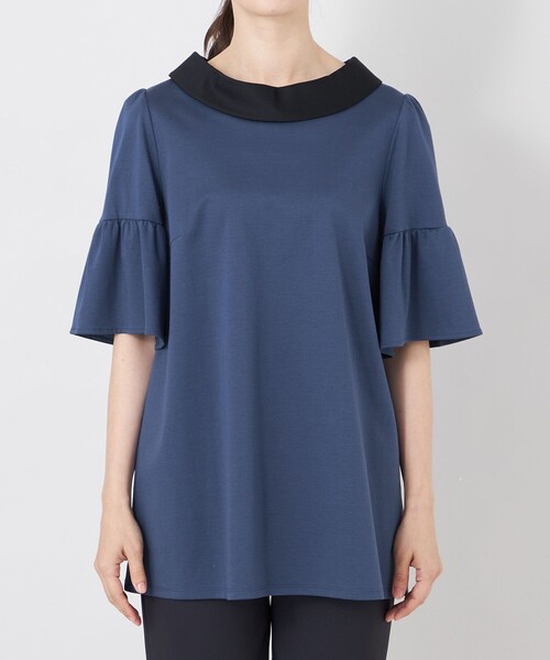 TO BE CHIC(トゥー ビー シック)の「ハイゲージコットン デザインネックチュニック(Tシャツ/カットソー・レディース・ブラック/ネイビー・40)」の6枚目の写真