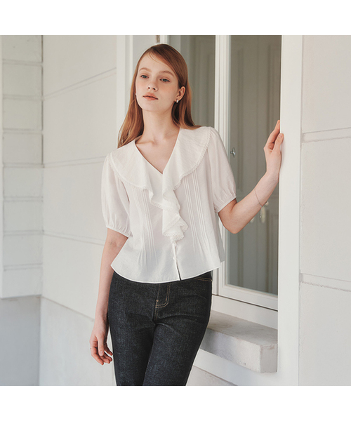 ZEROSTREET（ゼロストリート）の「[3カラー] レースカラー ブラウス（シャツ/ブラウス・レディース・ホワイト/ライトブルー/ライトイエロー・SMALL/MEDIUM）」の2枚目の写真