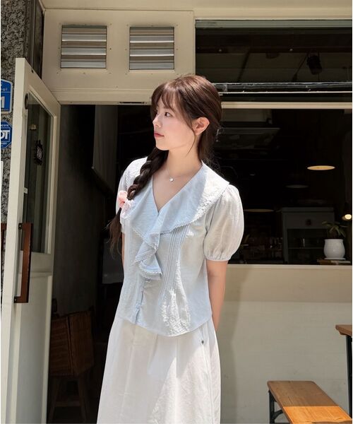 ZEROSTREET（ゼロストリート）の「[3カラー] レースカラー ブラウス（シャツ/ブラウス・レディース・ホワイト/ライトブルー/ライトイエロー・SMALL/MEDIUM）」の11枚目の写真