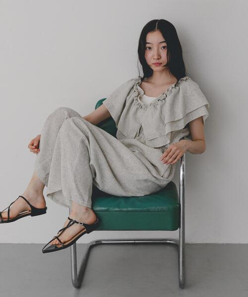 SENSE OF PLACE by URBAN RESEARCH(センスオブプレイスバイアーバンリサーチ)の「サマーツイードフリルオールインワン(その他パンツ・レディース・ブラウン/アイボリー/グレー・ONE)」の11枚目の写真