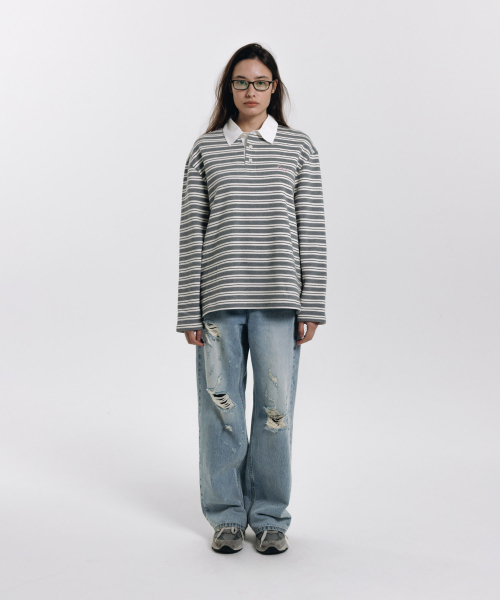 haag(ヘイグ)の「a stripe rugby t-sh (grey)(ポロシャツ・レディース・その他・FREE)」の3枚目の写真