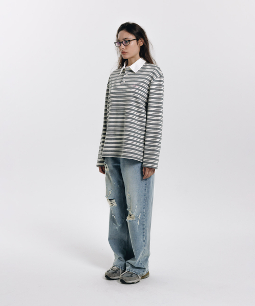 haag(ヘイグ)の「a stripe rugby t-sh (grey)(ポロシャツ・レディース・その他・FREE)」の4枚目の写真
