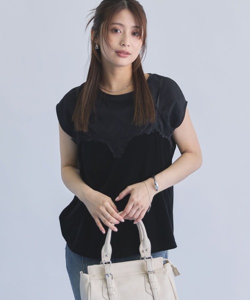 archives(アルシーヴ)の「レーストリムベロアビスチェ×フレンチTEE SET(Tシャツ/カットソー・レディース・ブラック/ブラウン/グレー・MEDIUM)」の2枚目の写真
