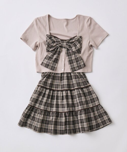 OLIVE des OLIVE(オリーブデオリーブ)の「リボンミニワンピとカーデのセット(ワンピース・レディース・ベージュ/ドット/ブラック・FREE)」の14枚目の写真