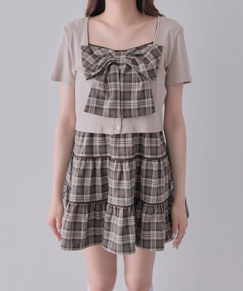OLIVE des OLIVE(オリーブデオリーブ)の「リボンミニワンピとカーデのセット(ワンピース・レディース・ベージュ/ドット/ブラック・FREE)」の15枚目の写真