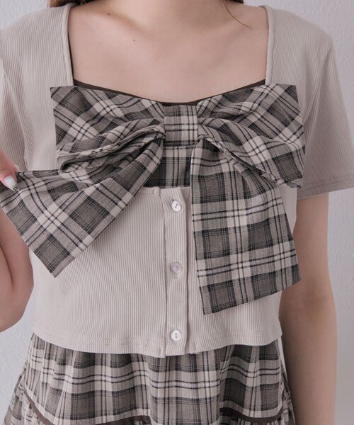 OLIVE des OLIVE(オリーブデオリーブ)の「リボンミニワンピとカーデのセット(ワンピース・レディース・ベージュ/ドット/ブラック・FREE)」の20枚目の写真