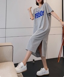 【韓国トレンド】1950sロゴプリントTシャツワンピース