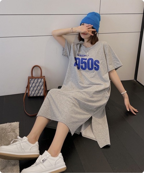 I.O.E（アイオイ）の「【韓国トレンド】1950sロゴプリントTシャツワンピース（ワンピース・レディース・ブラック/グレー・FREE）」の11枚目の写真