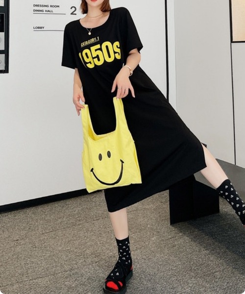 I.O.E（アイオイ）の「【韓国トレンド】1950sロゴプリントTシャツワンピース（ワンピース・レディース・ブラック/グレー・FREE）」の17枚目の写真