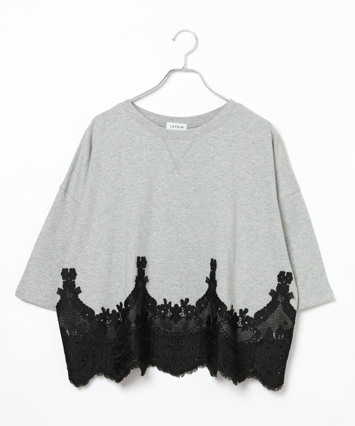 LEPSIM(レプシィム)の「レースドッキングミニ裏毛6分袖 840068(Tシャツ/カットソー・レディース・アイボリー/チャコールグレー/ライトブルー/グレー・FREE)」の3枚目の写真