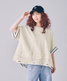 LEPSIM | レースドッキングミニ裏毛6分袖 840068(Tシャツ/カットソー)