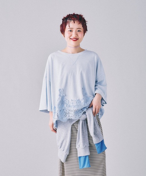 LEPSIM(レプシィム)の「レースドッキングミニ裏毛6分袖 840068(Tシャツ/カットソー・レディース・アイボリー/チャコールグレー/ライトブルー/グレー・FREE)」の18枚目の写真