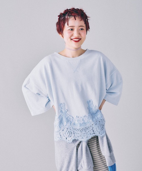 LEPSIM(レプシィム)の「レースドッキングミニ裏毛6分袖 840068(Tシャツ/カットソー・レディース・アイボリー/チャコールグレー/ライトブルー/グレー・FREE)」の19枚目の写真