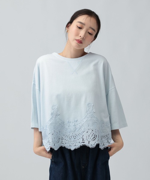 LEPSIM(レプシィム)の「レースドッキングミニ裏毛6分袖 840068(Tシャツ/カットソー・レディース・アイボリー/チャコールグレー/ライトブルー/グレー・FREE)」の22枚目の写真