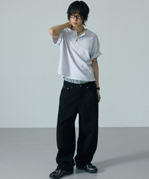 LXT（エルエックスティー）の「ワッフルヘンリーネッククロップ半袖Tシャツ[ホワイトメランジ]（Tシャツ/カットソー・メンズ・その他・X-LARGE/LARGE/MEDIUM）」の4枚目の写真