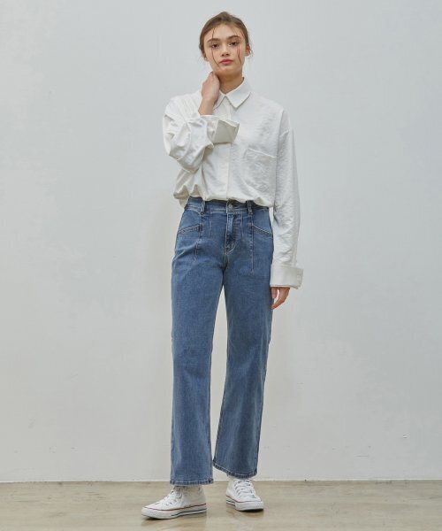 RYUL+WAI(リュルアンドワイ)の「ハイウエストバックバンドデニムロングパンツブルー(デニムパンツ・レディース・その他・SMALL/MEDIUM)」の1枚目の写真