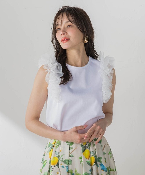 Viaggio Blu(ビアッジョブルー)の「ショルダーフリルカットソー(Tシャツ/カットソー・レディース・ホワイト/ネイビー・S/M)」の10枚目の写真