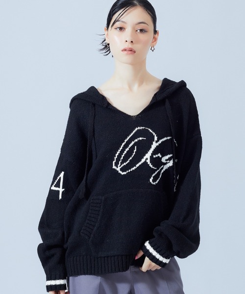 FRONT SLIT KNIT HOODIE（ニット/セーター）｜X-girl（エックスガール