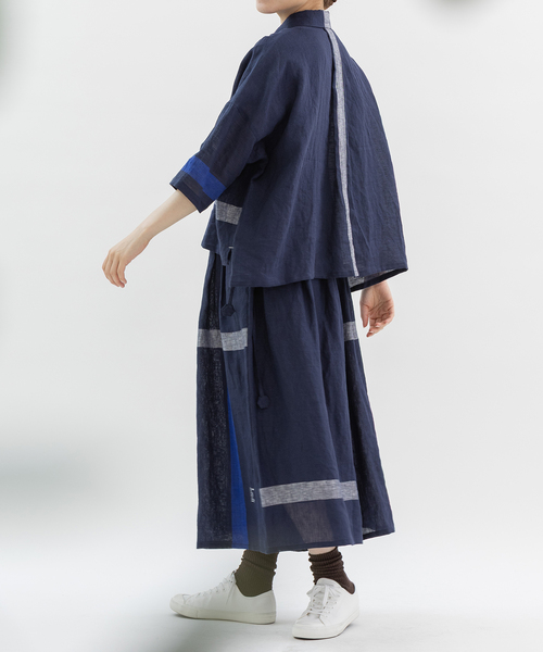 nop de nod(ノップドゥノッド)の「Ciel リネンラインパネル6分袖シャツ(シャツ/ブラウス・レディース・ブラック/レッド/ネイビー・M)」の5枚目の写真