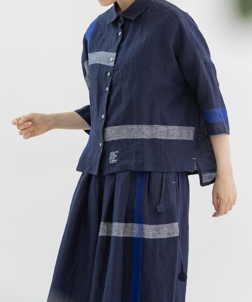 nop de nod(ノップドゥノッド)の「Ciel リネンラインパネル6分袖シャツ(シャツ/ブラウス・レディース・ブラック/レッド/ネイビー・M)」の7枚目の写真