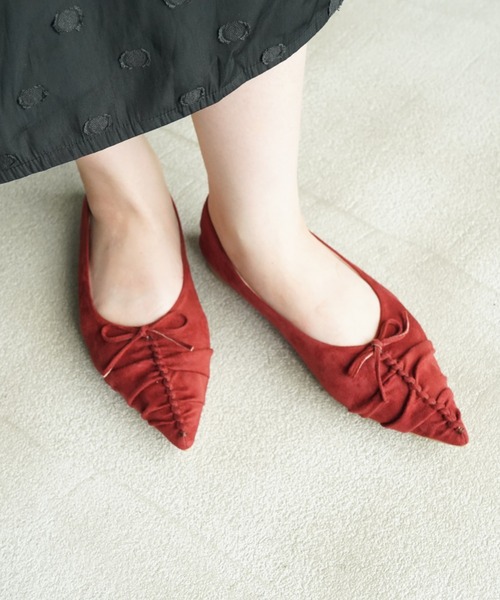 Launa lea(ラウナレア)の「【26秋冬】ソフトシャーリングフラットパンプス(0636)(パンプス・レディース・ブラック系その他/レッド/レオパード/ブラウン・22.0cm/22.5cm/23.0cm/24.0cm/23.5cm/24.5cm/25.0cm)」の1枚目の写真