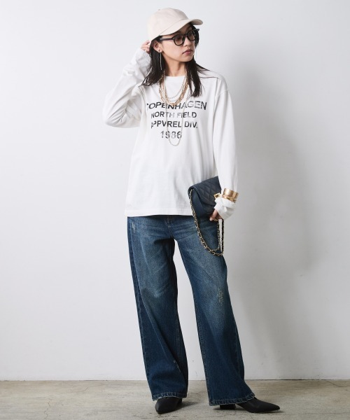 CHIC STYLE(シックスタイル)の「ロゴプリントロングスリーブTシャツ<大きいサイズ有>シックスタイル(Tシャツ/カットソー・レディース・オフホワイト/スミクロ・5L/4L/3L/LL/L/M)」の6枚目の写真