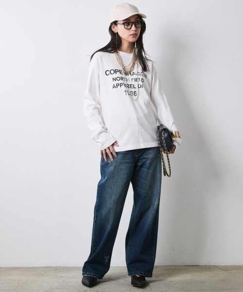 CHIC STYLE(シックスタイル)の「ロゴプリントロングスリーブTシャツ<大きいサイズ有>シックスタイル(Tシャツ/カットソー・レディース・オフホワイト/スミクロ・5L/4L/3L/LL/L/M)」の21枚目の写真