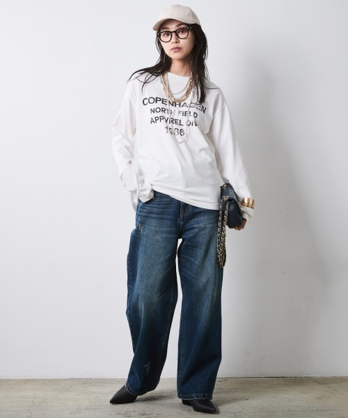 CHIC STYLE(シックスタイル)の「ロゴプリントロングスリーブTシャツ<大きいサイズ有>シックスタイル(Tシャツ/カットソー・レディース・オフホワイト/スミクロ・5L/4L/3L/LL/L/M)」の22枚目の写真