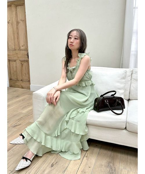 LILY BROWN(リリーブラウン)の「ラッフルフリルロングドレス(ドレス・レディース・ドット/グリーン/ブラック・0/1)」の22枚目の写真