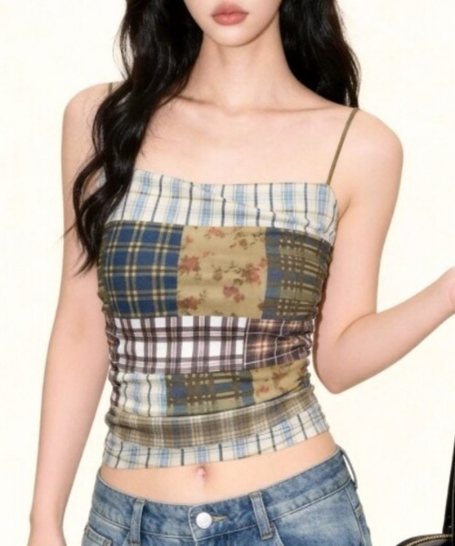 AVYL(アヴィル)の「チェック切替 シャーリングビスチェキャミソール(キャミソール・レディース・ブラウン/ブルー・M)」の14枚目の写真