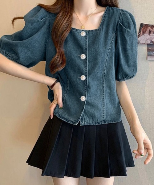 ReRe(リリ)の「パール風ボタンデニムパフスリーブブラウス(シャツ/ブラウス・レディース・ブルー・MEDIUM/LARGE/X-LARGE)」の13枚目の写真