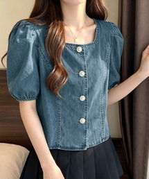 ***様 MIU MIU デニムブラウス パフスリーブ パールボタン 様 MIU MIU デニムブラウス パフスリーブ パールボタン パールボタン