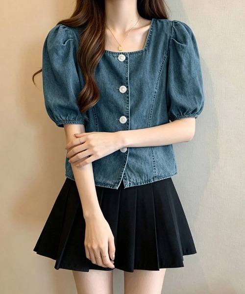 ReRe(リリ)の「パール風ボタンデニムパフスリーブブラウス(シャツ/ブラウス・レディース・ブルー・MEDIUM/LARGE/X-LARGE)」の10枚目の写真