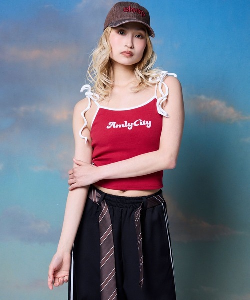 Amly City(アンリーシティ)の「ショルダーリボンラメ刺繍キャミソール<カップ付き>(キャミソール・レディース・ボルドー/ピンク/ネイビー・M/S)」の7枚目の写真