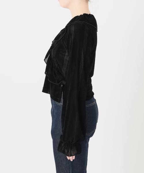SLOBE IENA(スローブイエナ)の「miller/ミラー SLOBE別注 SHEER ベロアカシュクールトップス(Tシャツ/カットソー・レディース・ベージュ系その他/ブラック・FREE)」の8枚目の写真