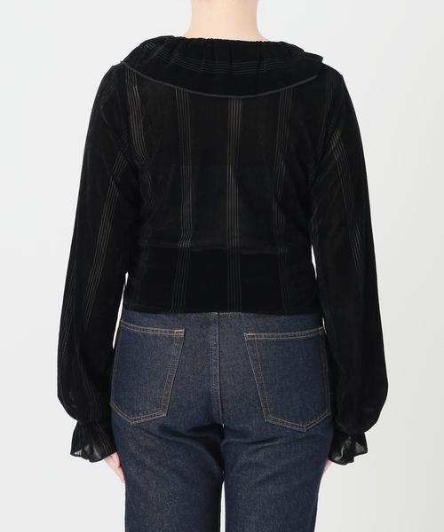 SLOBE IENA(スローブイエナ)の「miller/ミラー SLOBE別注 SHEER ベロアカシュクールトップス(Tシャツ/カットソー・レディース・ベージュ系その他/ブラック・FREE)」の9枚目の写真