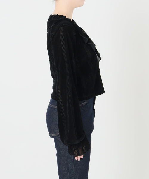 SLOBE IENA(スローブイエナ)の「miller/ミラー SLOBE別注 SHEER ベロアカシュクールトップス(Tシャツ/カットソー・レディース・ベージュ系その他/ブラック・FREE)」の10枚目の写真
