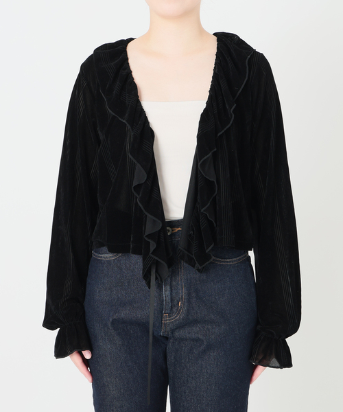 SLOBE IENA(スローブイエナ)の「miller/ミラー SLOBE別注 SHEER ベロアカシュクールトップス(Tシャツ/カットソー・レディース・ベージュ系その他/ブラック・FREE)」の16枚目の写真