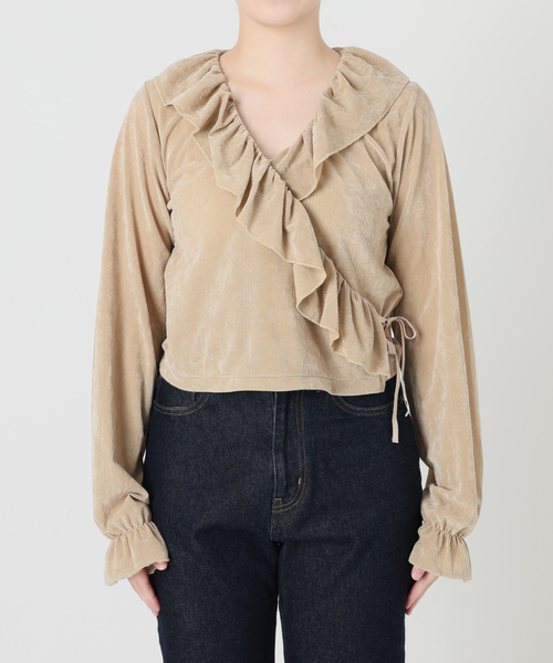 SLOBE IENA(スローブイエナ)の「miller/ミラー SLOBE別注 SHEER ベロアカシュクールトップス(Tシャツ/カットソー・レディース・ベージュ系その他/ブラック・FREE)」の18枚目の写真