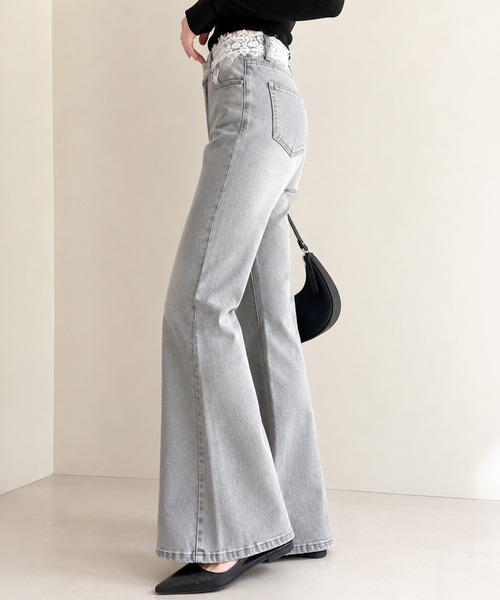 nusoie(ヌソイエ)の「【nusoie】ウエストレース使いストレッチフレアデニムパンツ(デニムパンツ・レディース・グレー/ブルー・SMALL/MEDIUM/LARGE)」の8枚目の写真