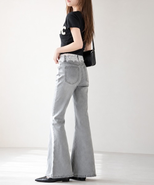 nusoie(ヌソイエ)の「【nusoie】ウエストレース使いストレッチフレアデニムパンツ(デニムパンツ・レディース・グレー/ブルー・SMALL/MEDIUM/LARGE)」の11枚目の写真