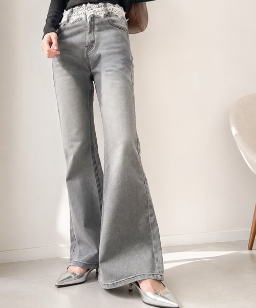 nusoie(ヌソイエ)の「【nusoie】ウエストレース使いストレッチフレアデニムパンツ(デニムパンツ・レディース・グレー/ブルー・SMALL/MEDIUM/LARGE)」の21枚目の写真