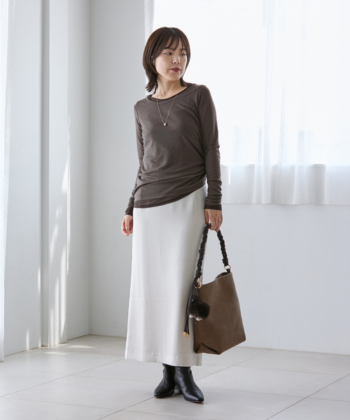 La TOTALITE（ラトータリテ）の「【洗える】レイヤードカットソー（Tシャツ/カットソー・レディース・ブラック/チャコールグレー・FREE）」の9枚目の写真