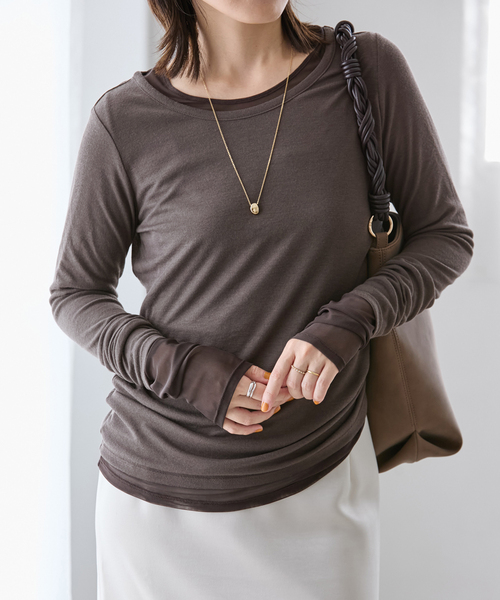 La TOTALITE（ラトータリテ）の「【洗える】レイヤードカットソー（Tシャツ/カットソー・レディース・ブラック/チャコールグレー・FREE）」の12枚目の写真