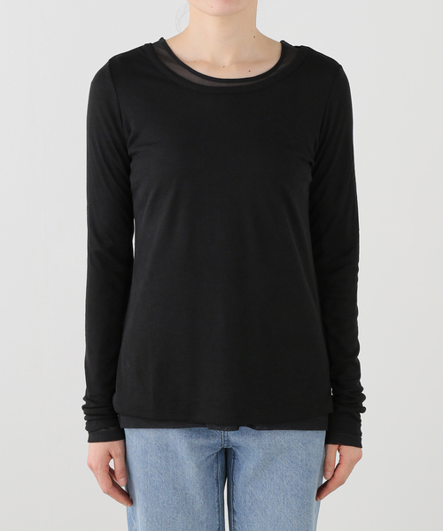 La TOTALITE（ラトータリテ）の「【洗える】レイヤードカットソー（Tシャツ/カットソー・レディース・ブラック/チャコールグレー・FREE）」の5枚目の写真