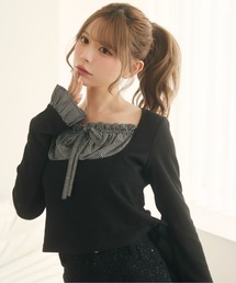 ストライプシャツドッキングニット