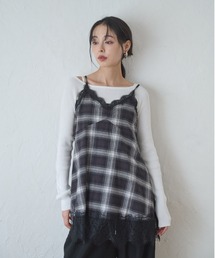 クレープチェックレースキャミ