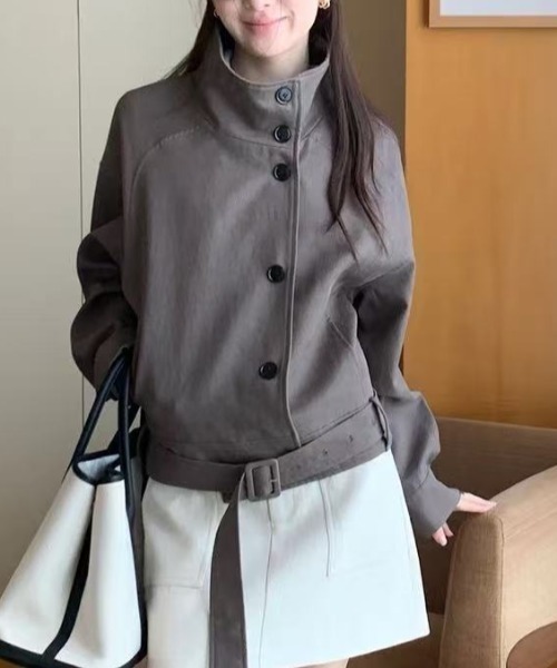 FAVORITO(ファヴォリート)の「スタンドカラーショートシングルブレストジャケット(その他アウター・レディース・ダークグレー/ライトグレー・F)」の6枚目の写真