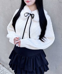ファーティペット付ケーブルカーディガン