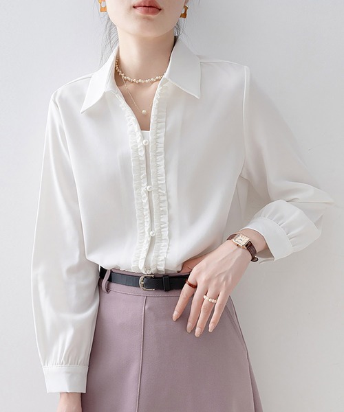Doux Belle(ドゥーベル)の「フロントフリル長袖シャツ(シャツ/ブラウス・レディース・ブルー/ホワイト・MEDIUM/LARGE/X-LARGE)」の11枚目の写真